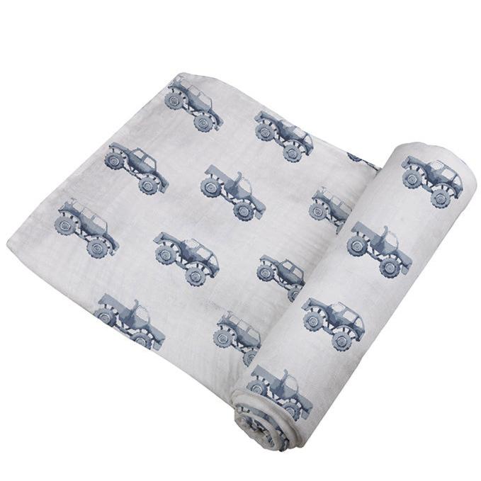 Indigo Monster Trucks Cotton Swaddle - HoneyBug