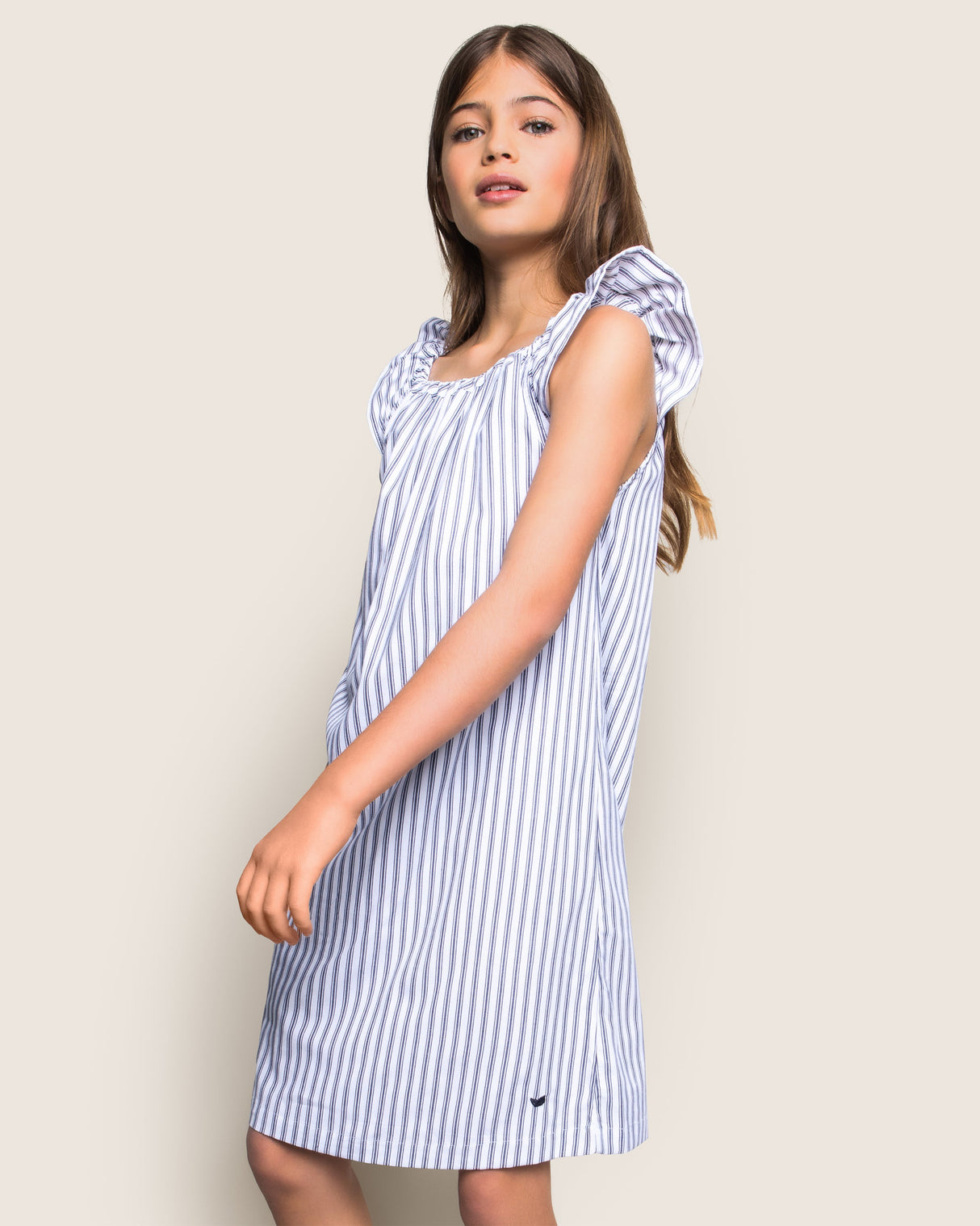 Girl's Twill Isabelle Nightgown in Navy French Ticking - HoneyBug