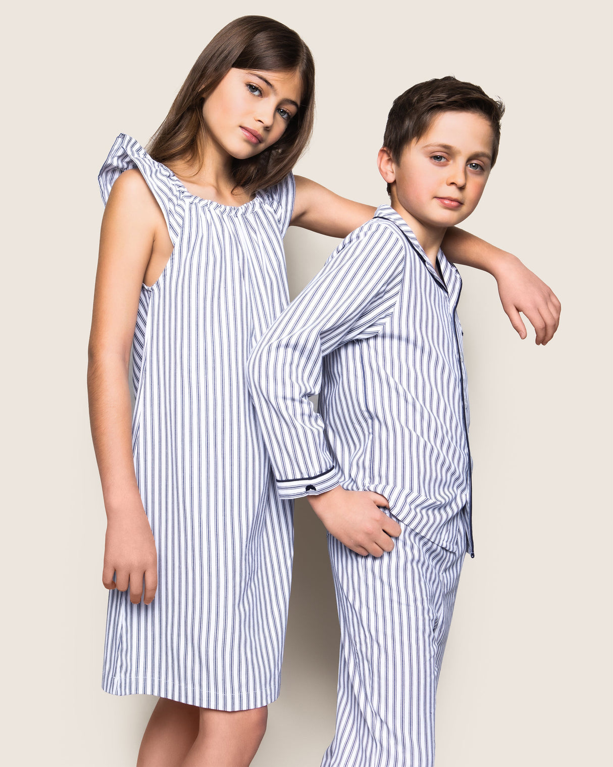Girl's Twill Isabelle Nightgown in Navy French Ticking - HoneyBug
