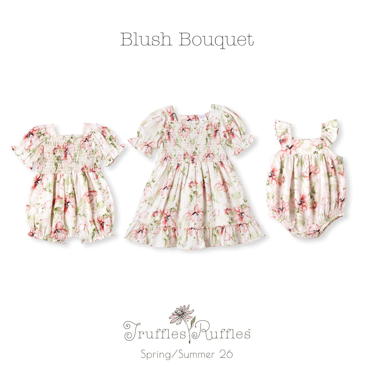 Blush Bouquet Baby Girl Floral Cotton Linen Sunsuit