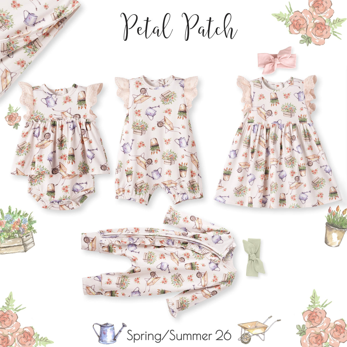 Petal Patch Baby Girl Romper – Bamboo One-Piece with Eyelet