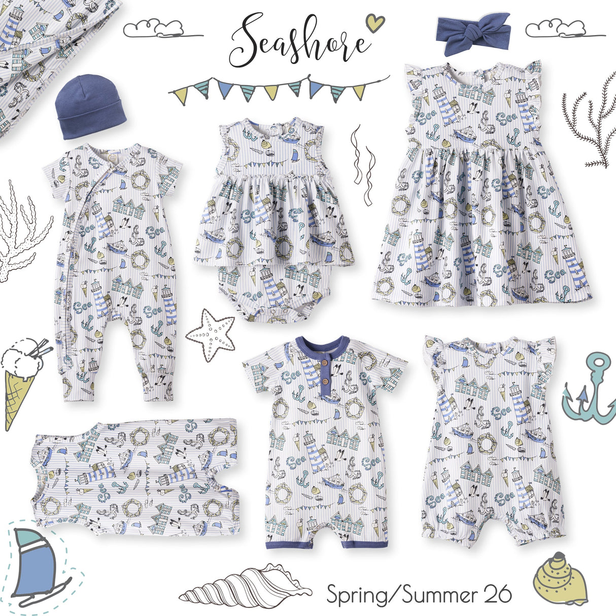 Seashore Baby Boy Romper – Bamboo Shortall One-Piece