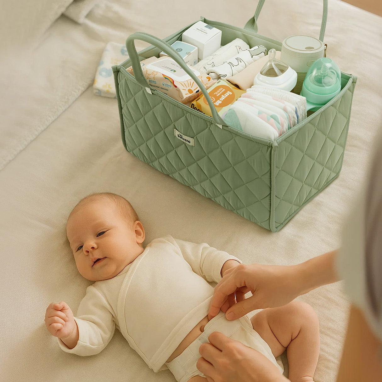 Quilted Diaper Caddy Organizer