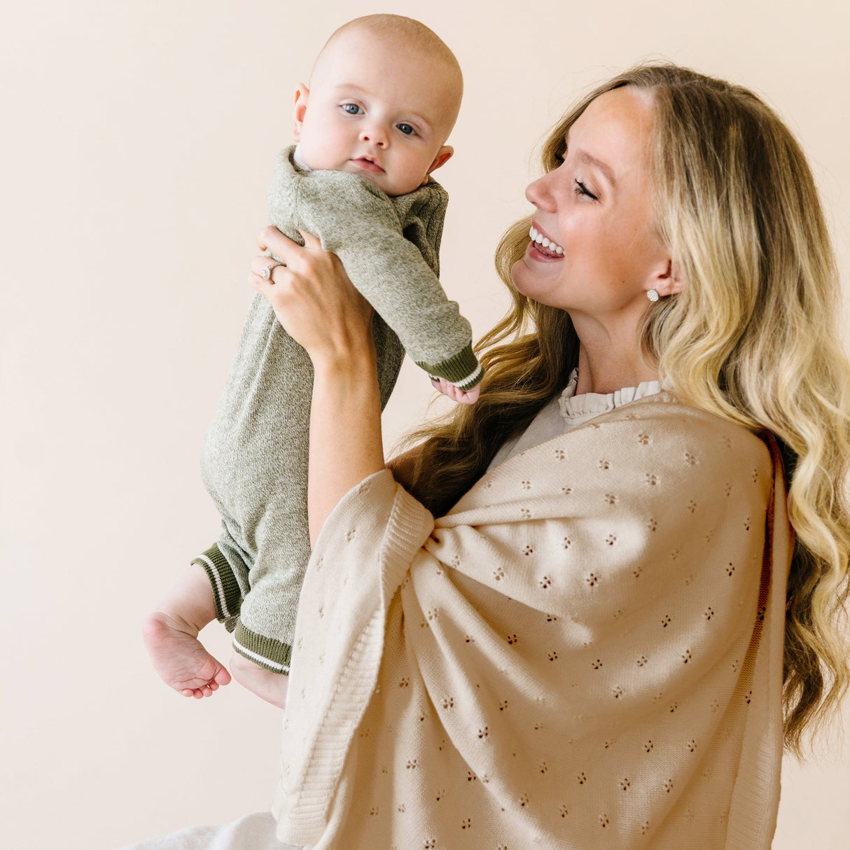 Organic Cotton Pointelle Baby Blanket - Sand - HoneyBug