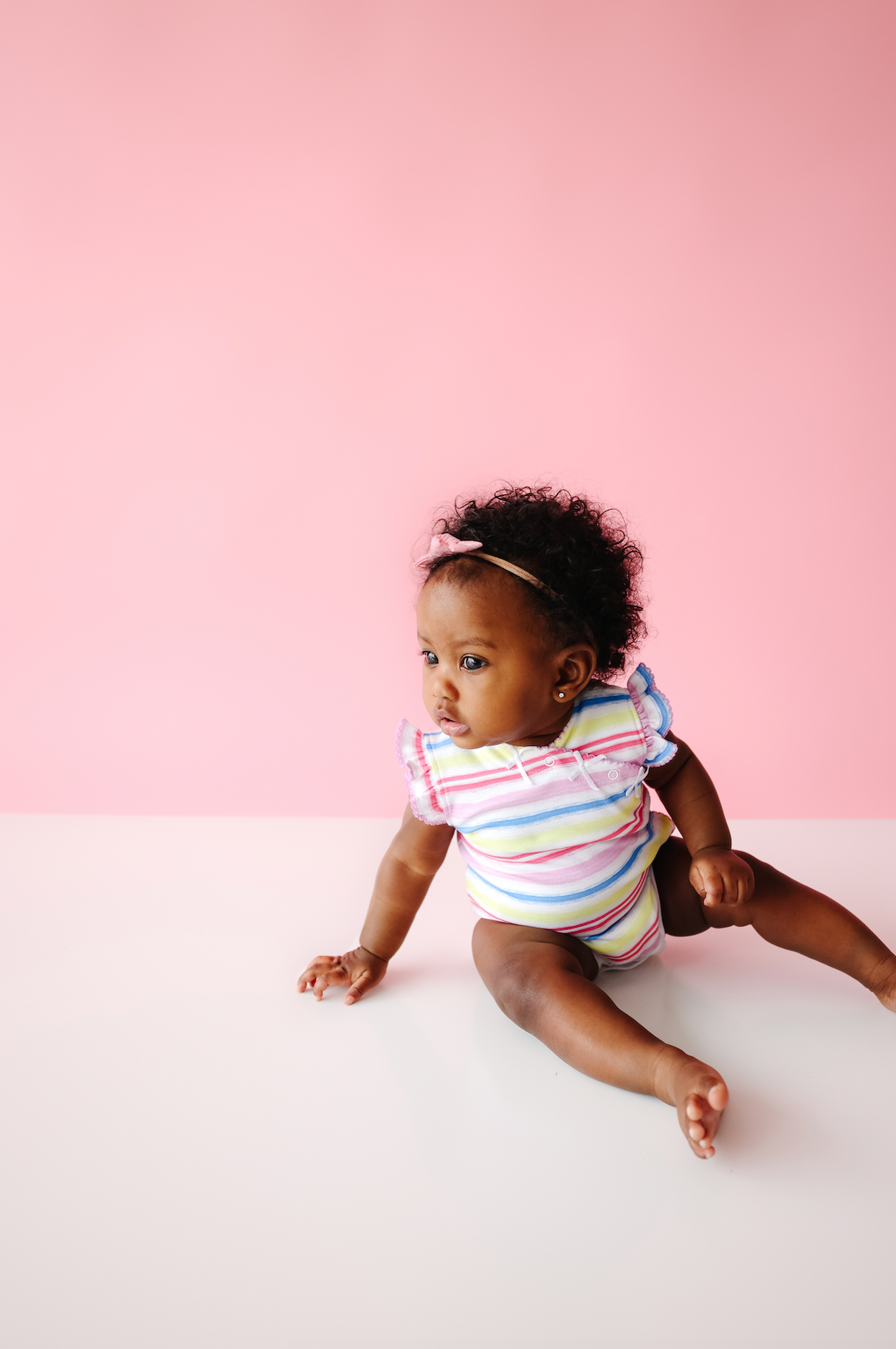 Rainbow Stripe Onesie with Bows - HoneyBug