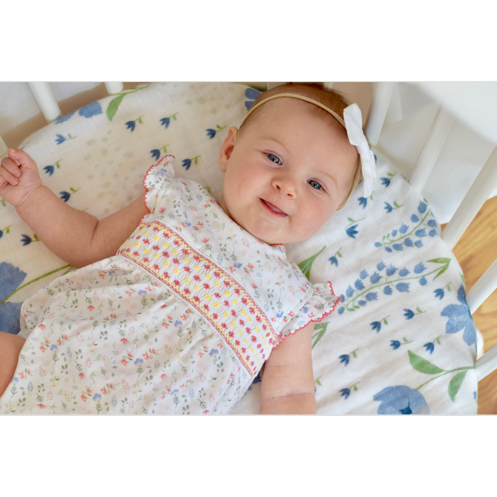 Madison Smocked Floral Bubble - HoneyBug