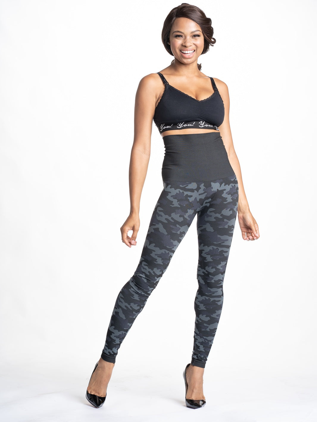 Snapback™ Postpartum Leggings - Black Camo - HoneyBug