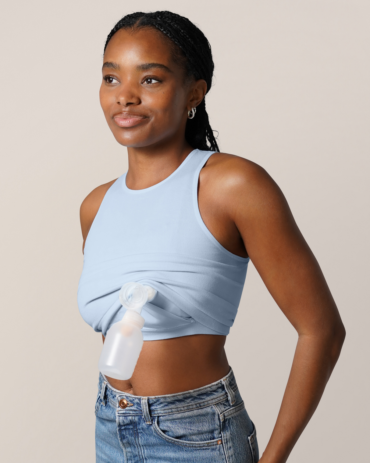 Sublime® Bamboo Hands-Free Pumping Longline Bra Top | French Blue - HoneyBug