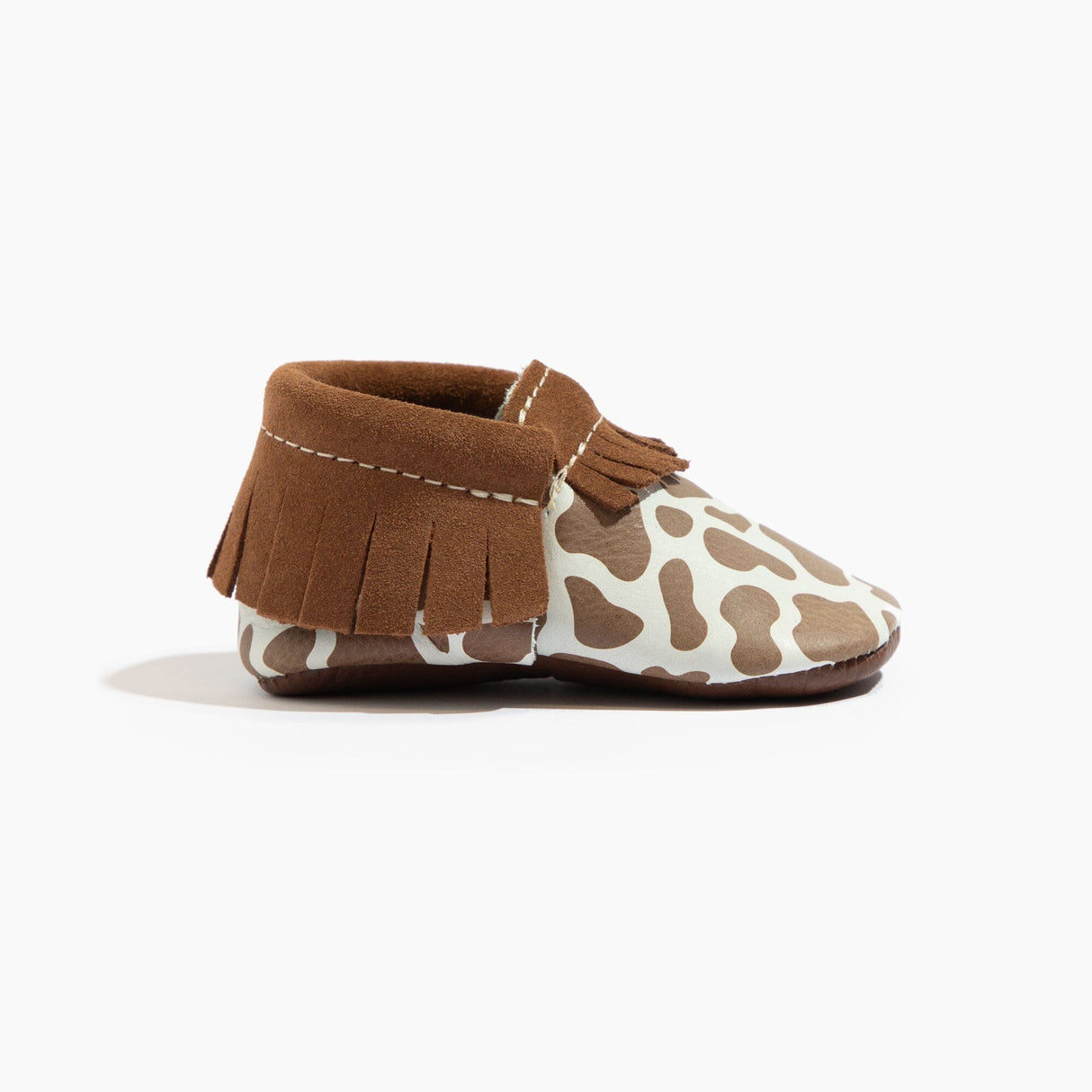 Suede Cow Print Moccasin Baby Shoe - HoneyBug