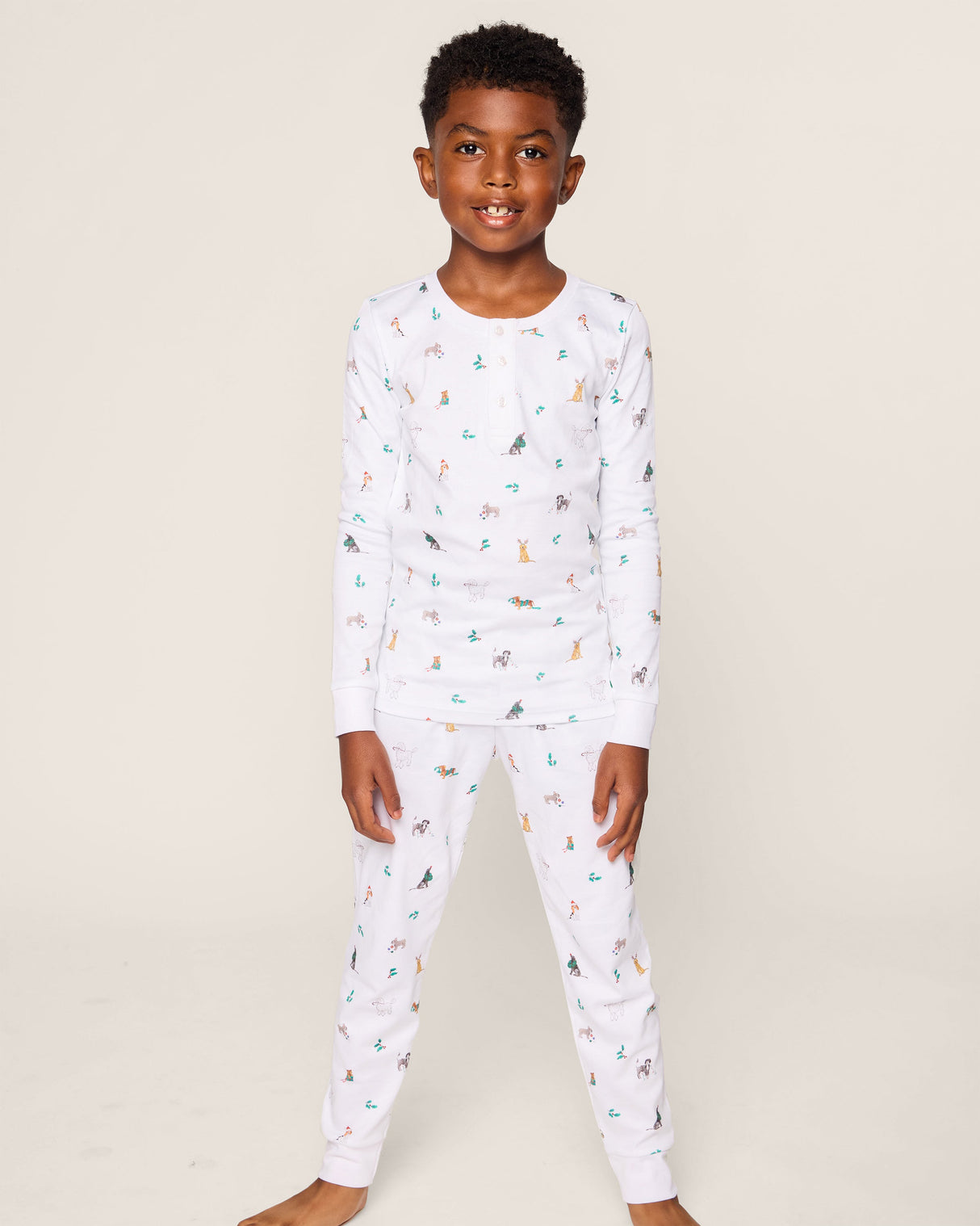 Kid's Pima Snug Fit Pajama Set in Jingle Paws - HoneyBug