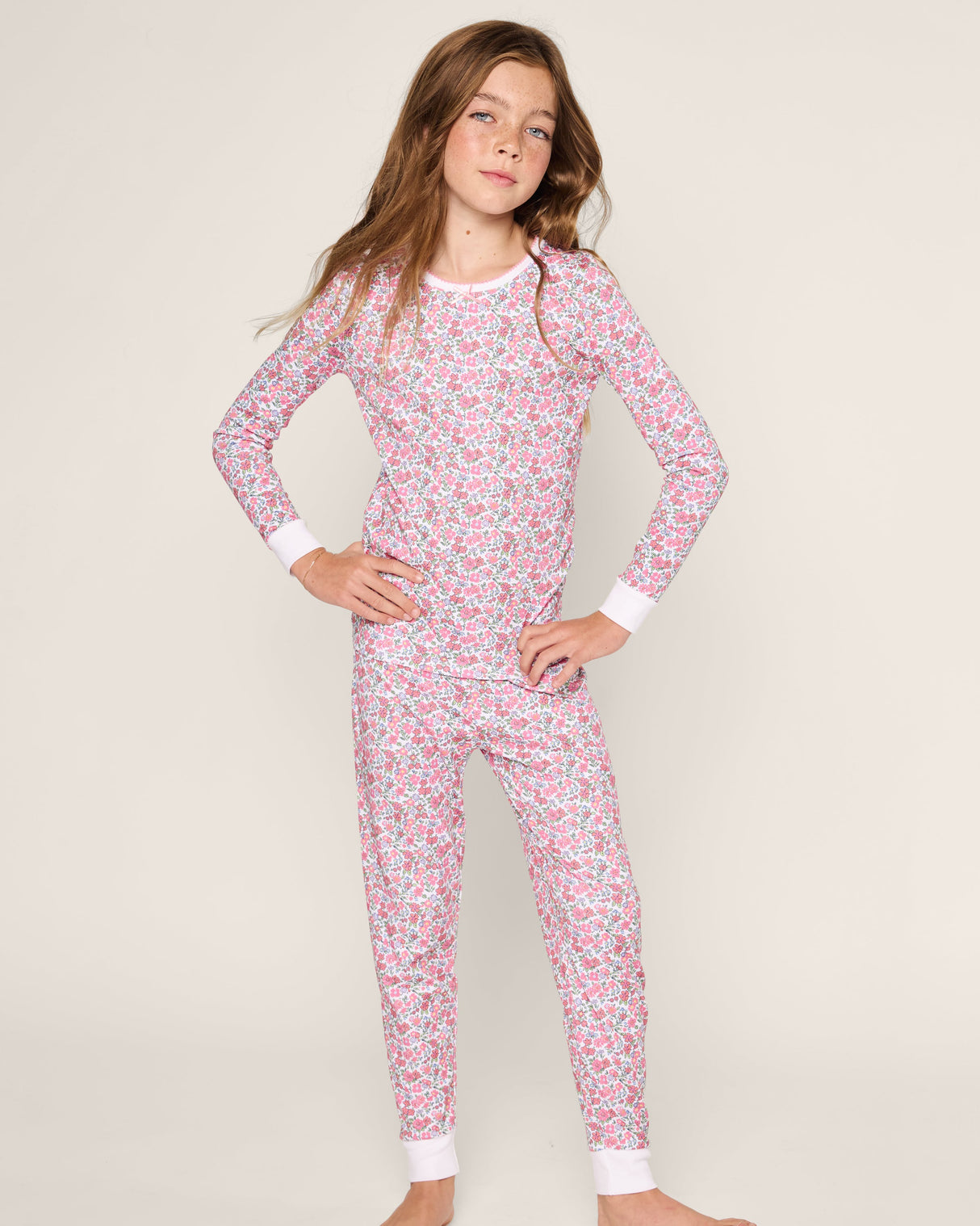 Kid's Pima Snug Fit Pajama Set in Fleurs de Rose - HoneyBug