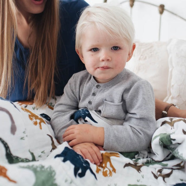 Cotton Muslin Quilted Throw - Dino Friends - HoneyBug