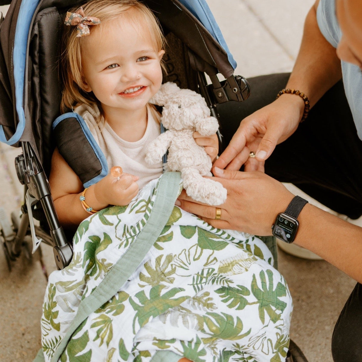 Cotton Muslin Baby Quilt - Tropical Leaf - HoneyBug