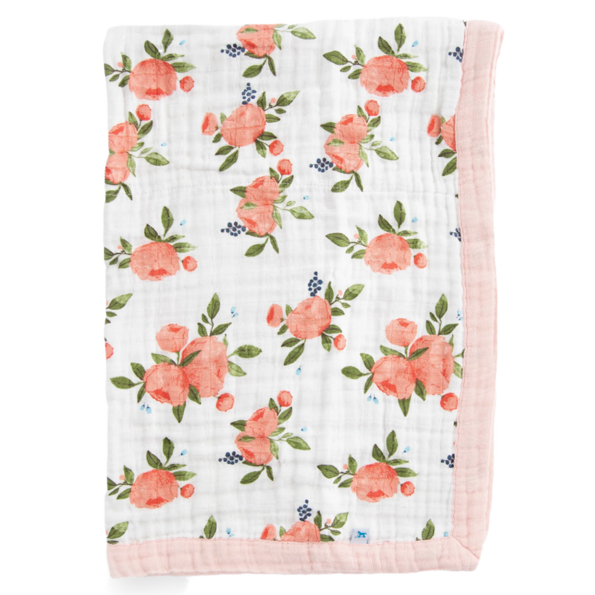 Cotton Muslin Baby Quilt - Watercolor Roses - HoneyBug