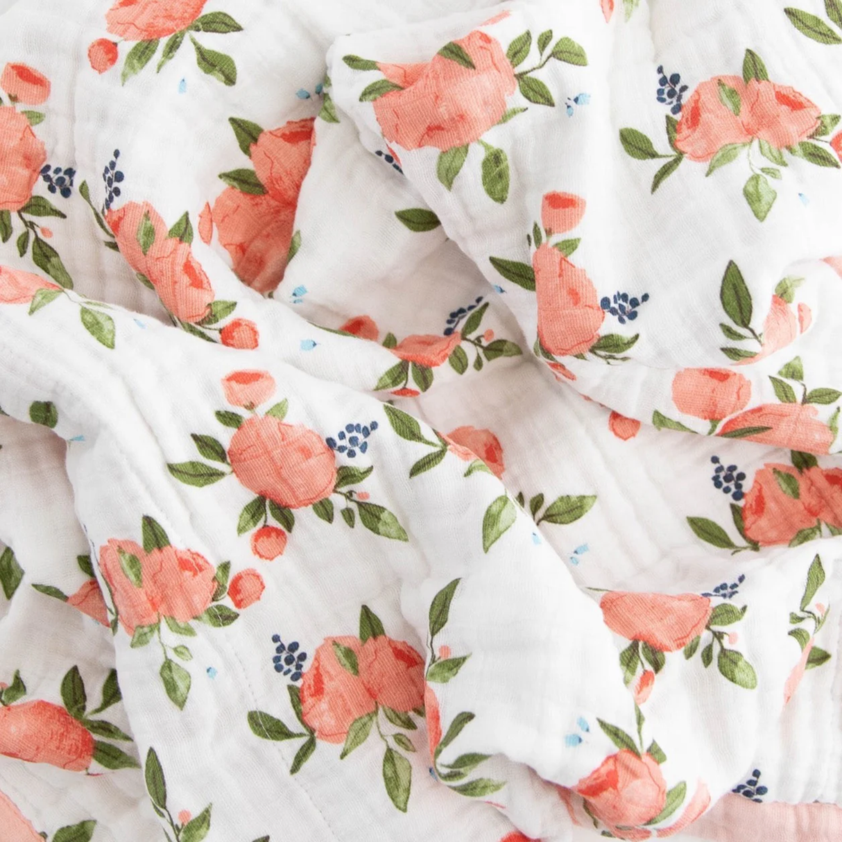 Cotton Muslin Baby Quilt - Watercolor Roses - HoneyBug