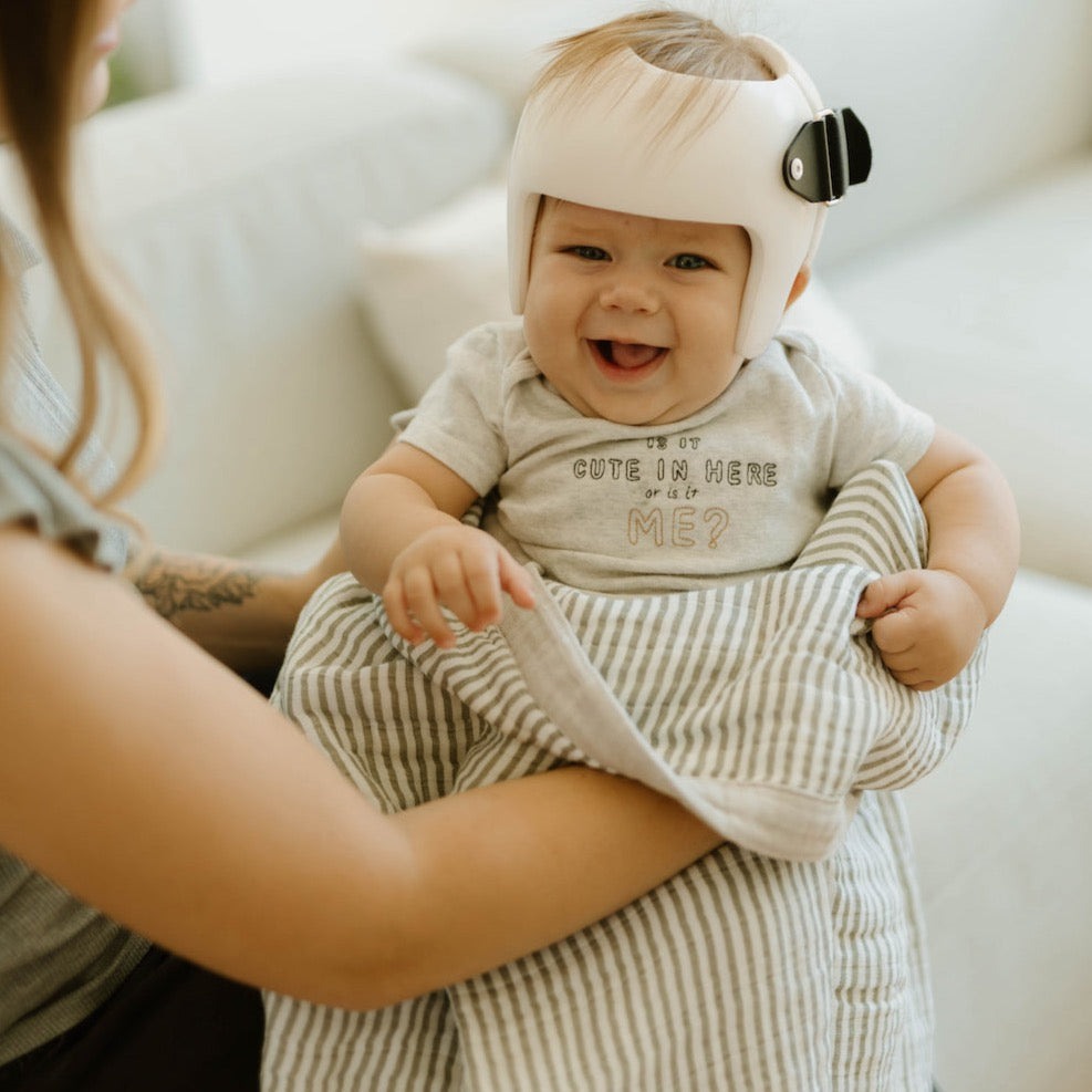 Cotton Muslin Baby Quilt - Grey Stripe - HoneyBug