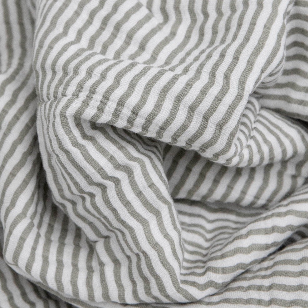 Cotton Muslin Baby Quilt - Grey Stripe - HoneyBug