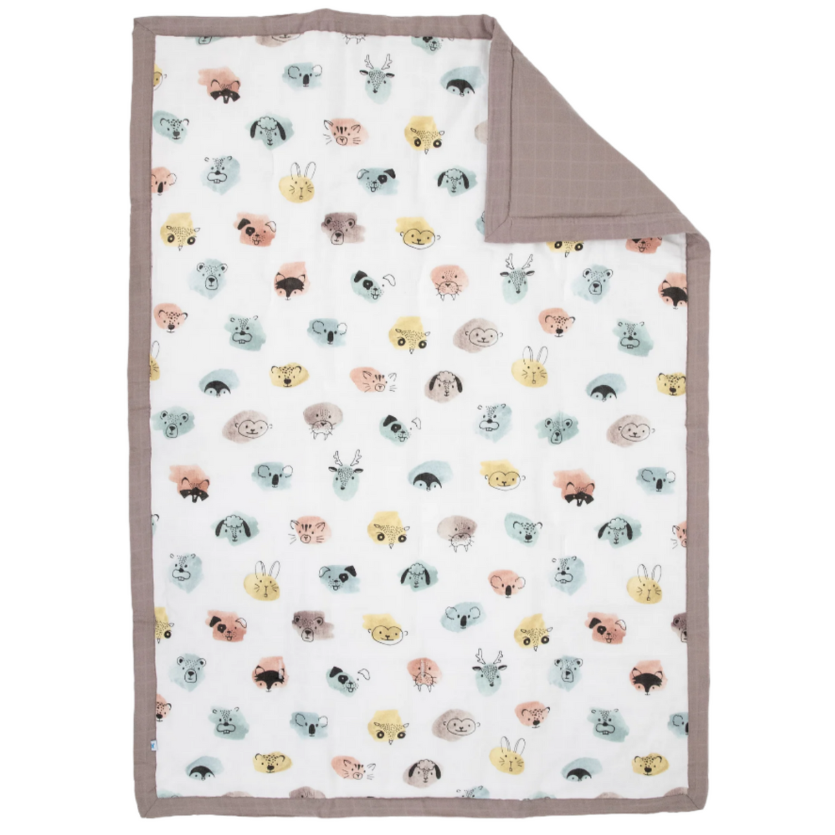 Cotton Muslin Toddler Comforter - Watercolor Critters - HoneyBug