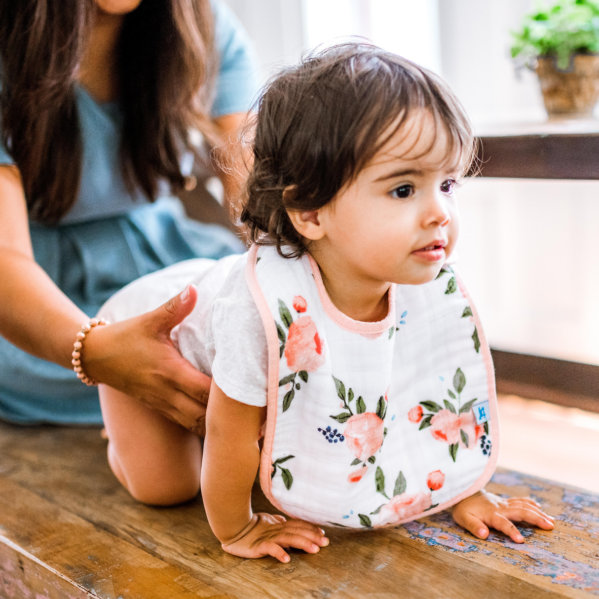 Cotton Muslin Classic Bib 3 Pack - Watercolor Roses - HoneyBug