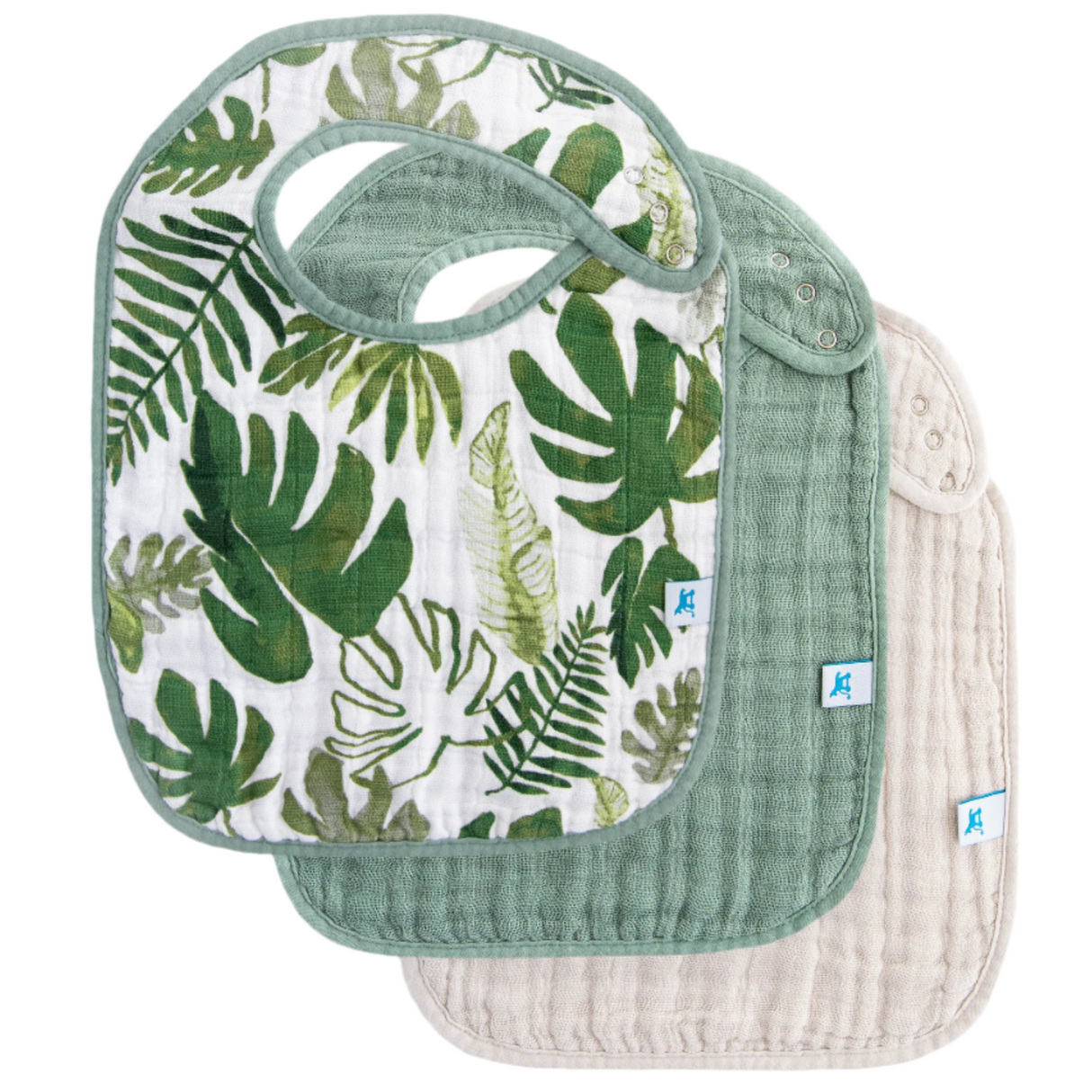 Cotton Muslin Classic Bib 3 Pack - Tropical Leaf - HoneyBug