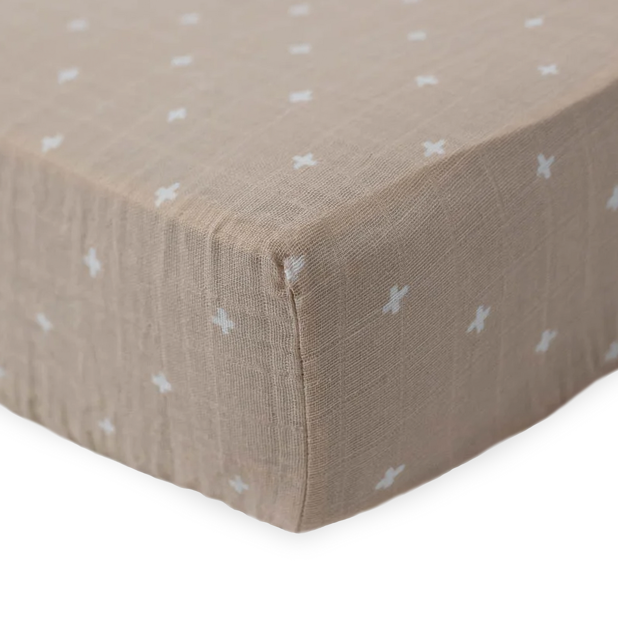 Cotton Muslin Crib Sheet - Taupe Cross - HoneyBug