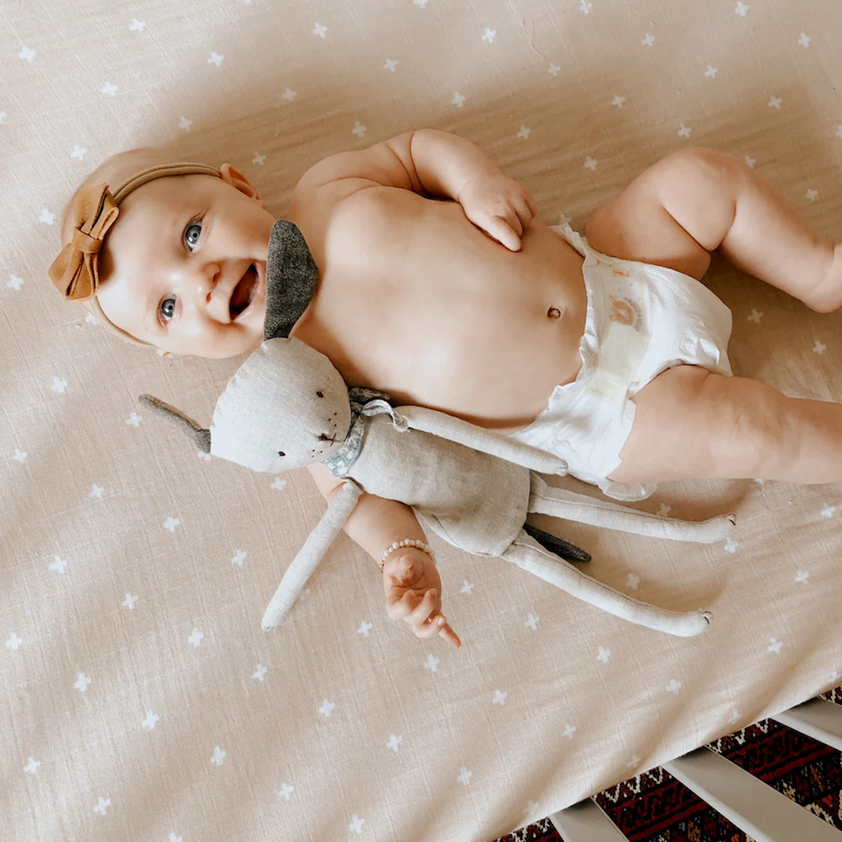 Cotton Muslin Crib Sheet - Taupe Cross - HoneyBug