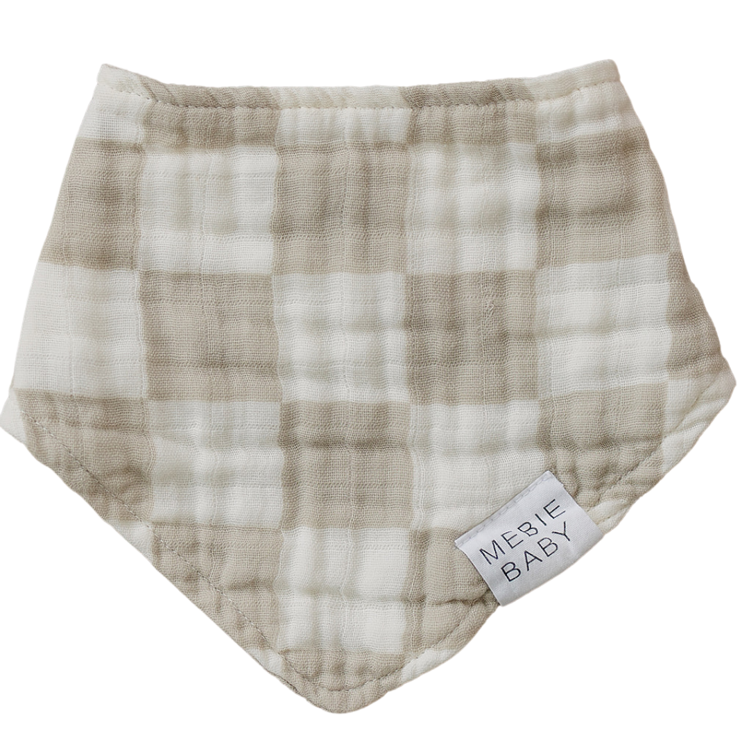 Taupe Checkered Muslin Bib - HoneyBug