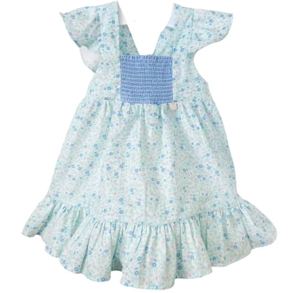 Blue Floral Smocked Dress - HoneyBug