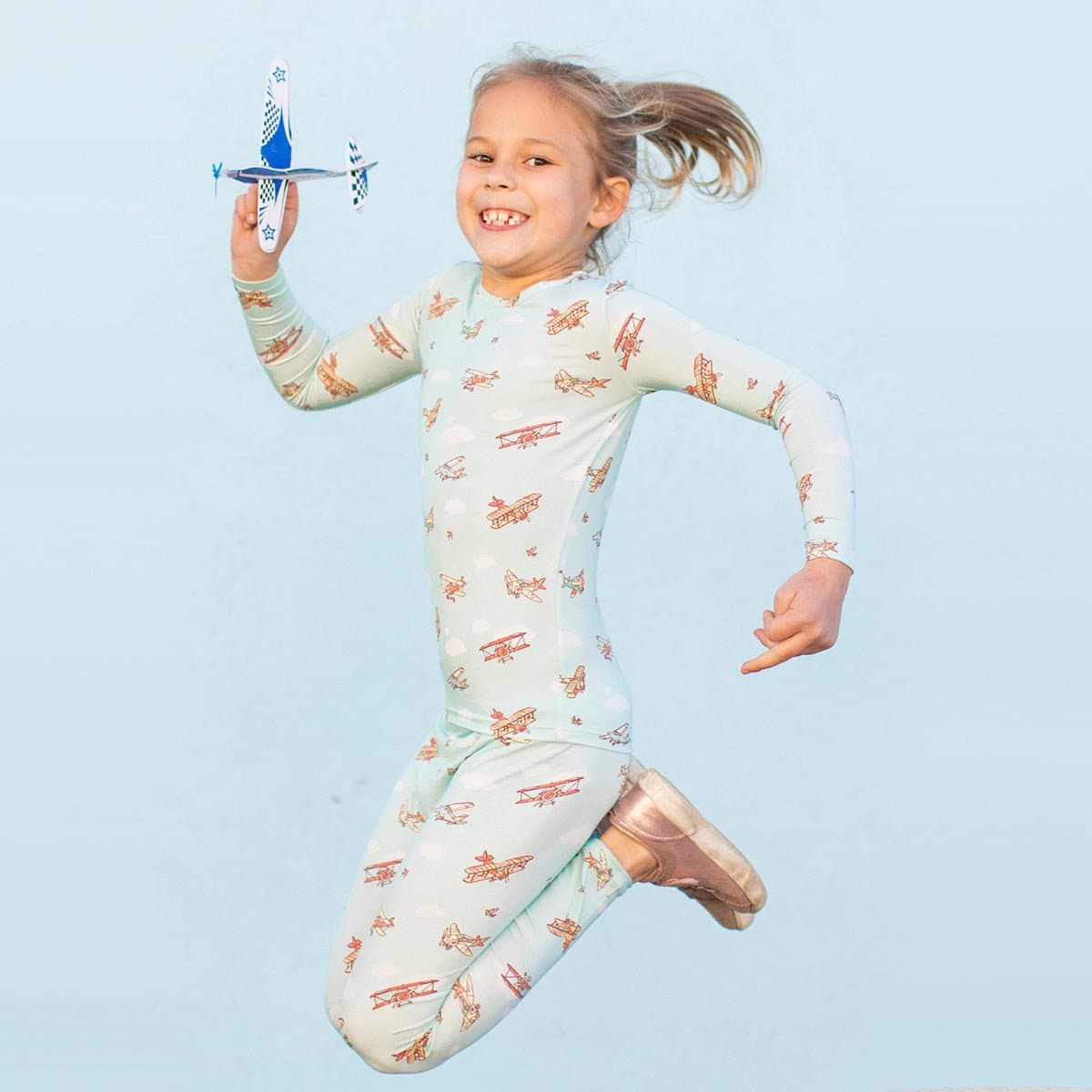 Vintage Airplanes Bamboo Kids Pajamas - HoneyBug