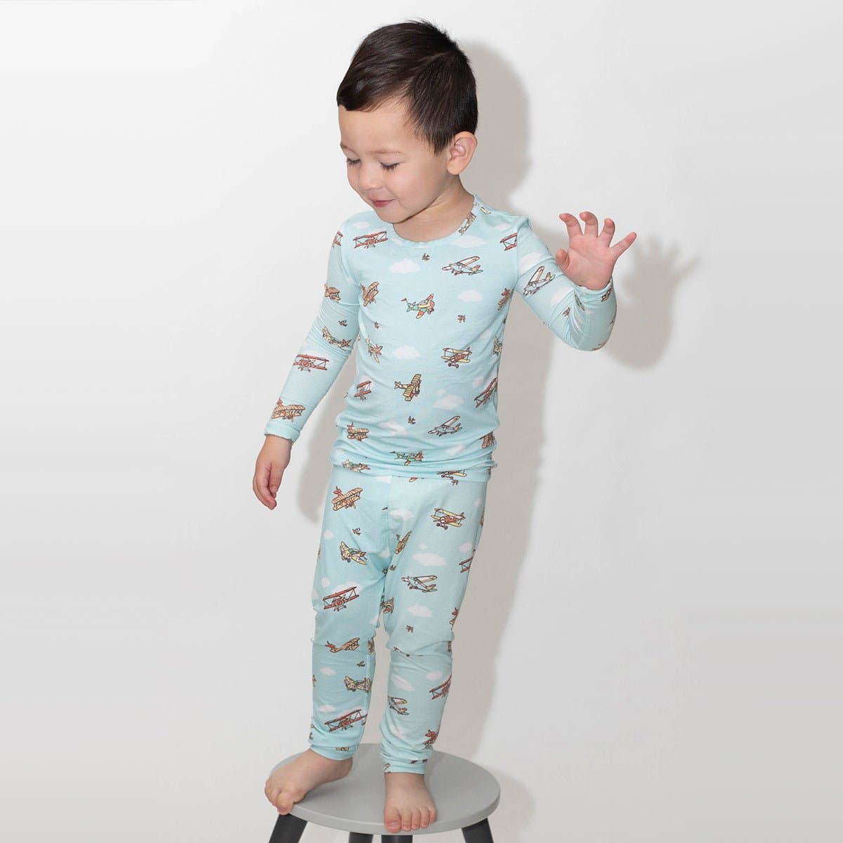 Vintage Airplanes Bamboo Kids Pajamas - HoneyBug