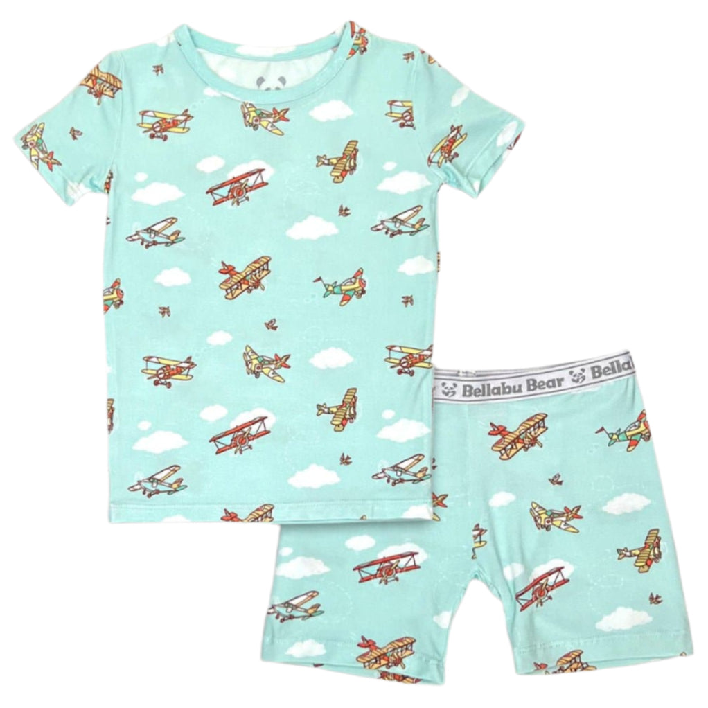 Vintage Airplanes Bamboo Kids Pajama Short Set - HoneyBug