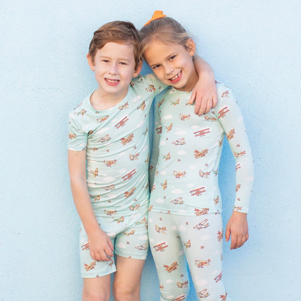 Vintage Airplanes Bamboo Kids Pajama Short Set - HoneyBug