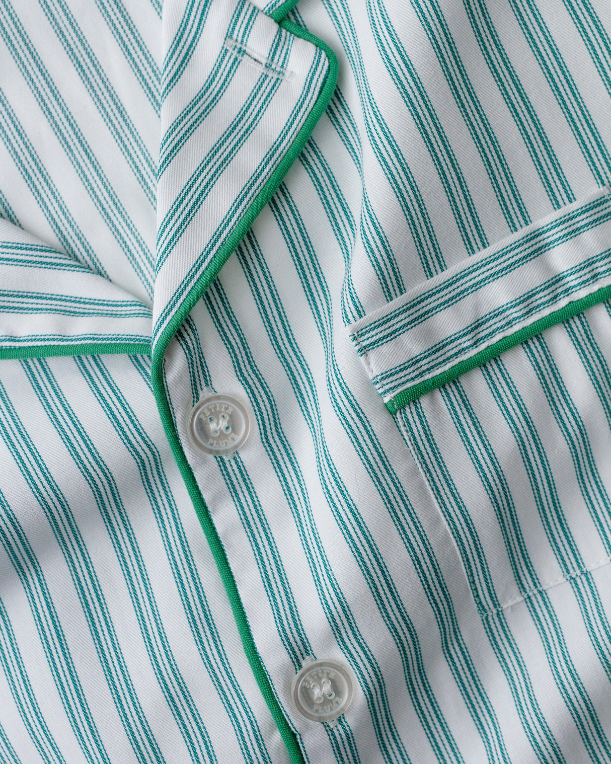Kid's Twill Pajama Set in Emerald Ticking - HoneyBug
