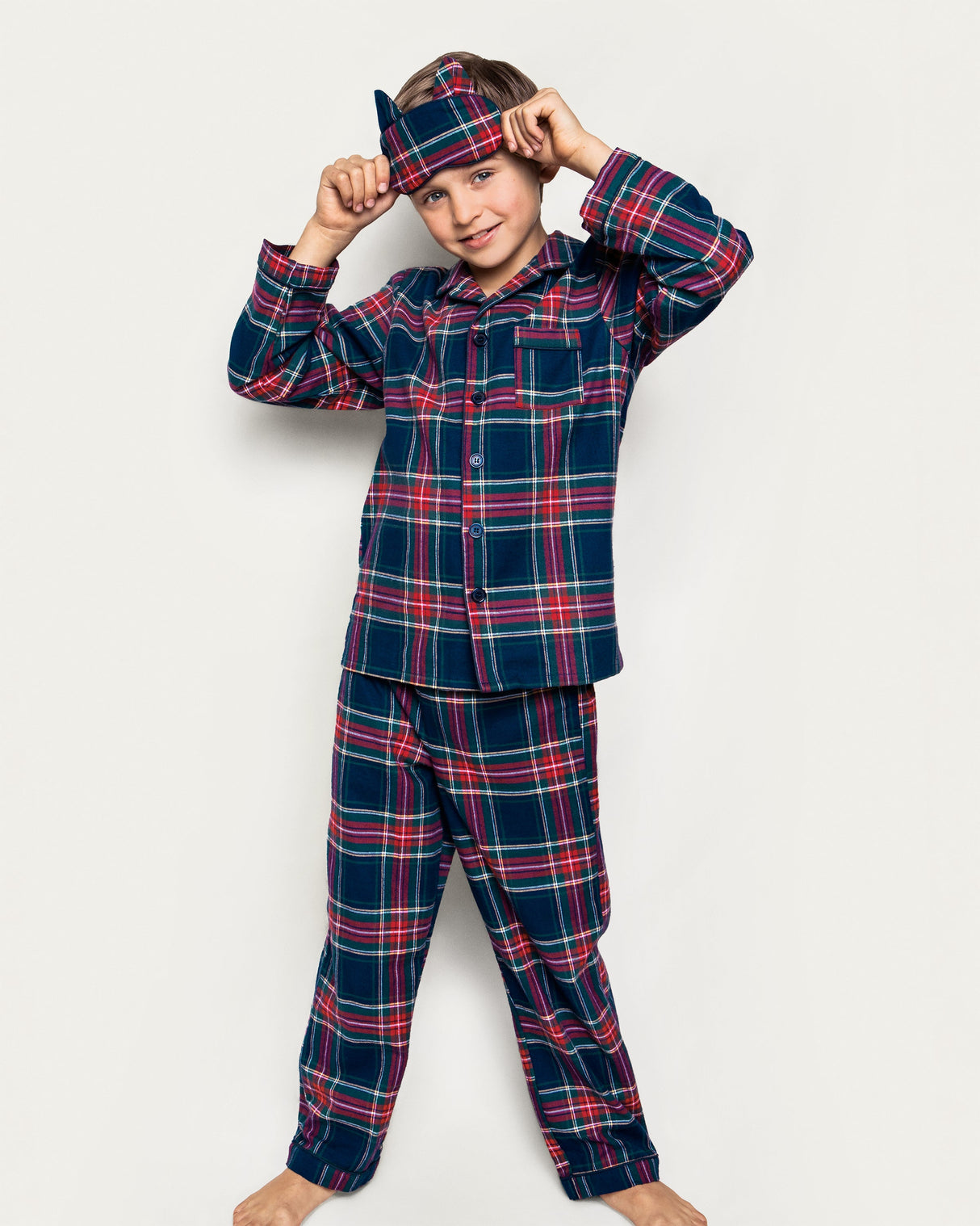 Kid's Brushed Twill Pajama Set in Windsor Tartan - HoneyBug