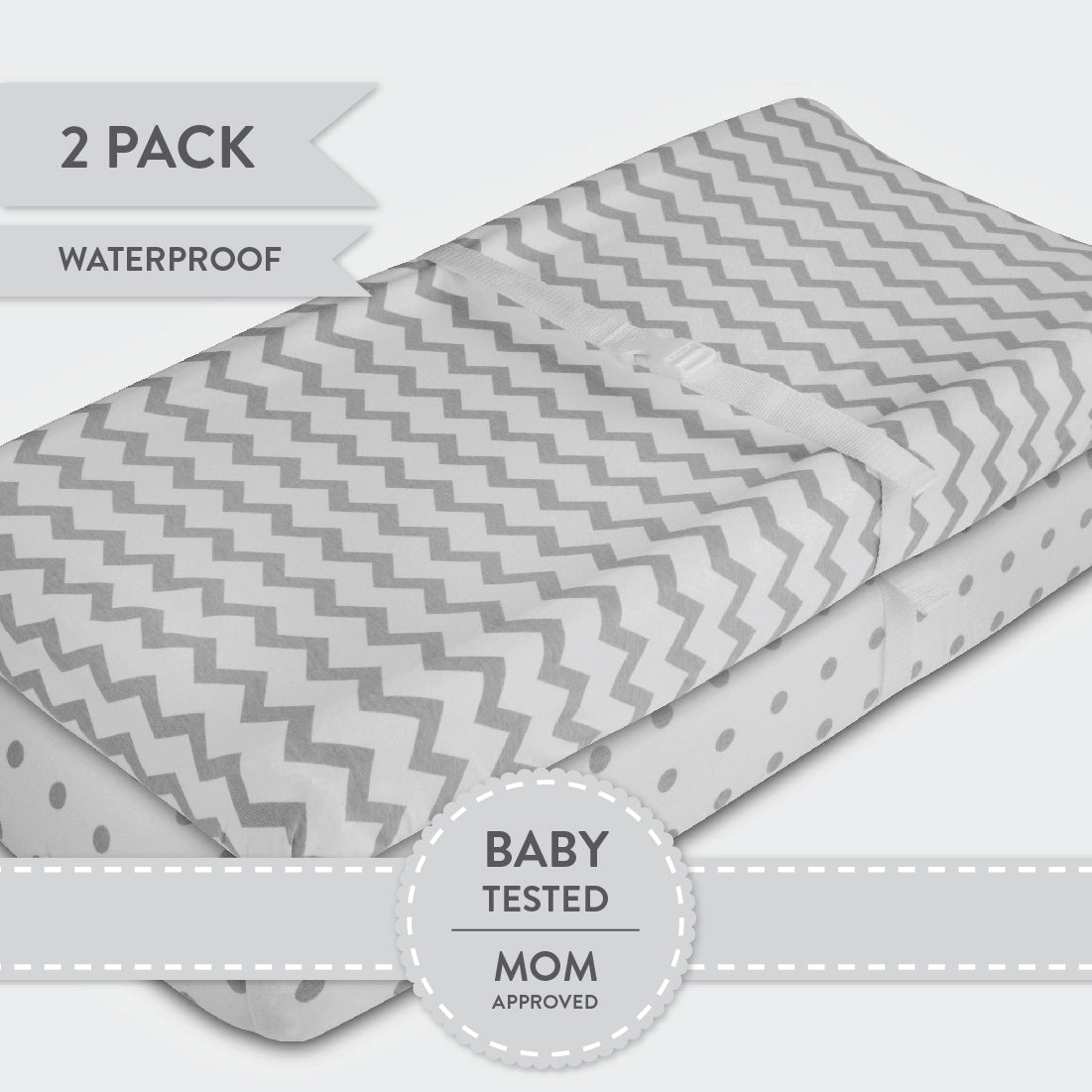 Waterproof Changing Pad Cover | Cradle Sheet Set - Grey Chevron & Polka Dot - HoneyBug