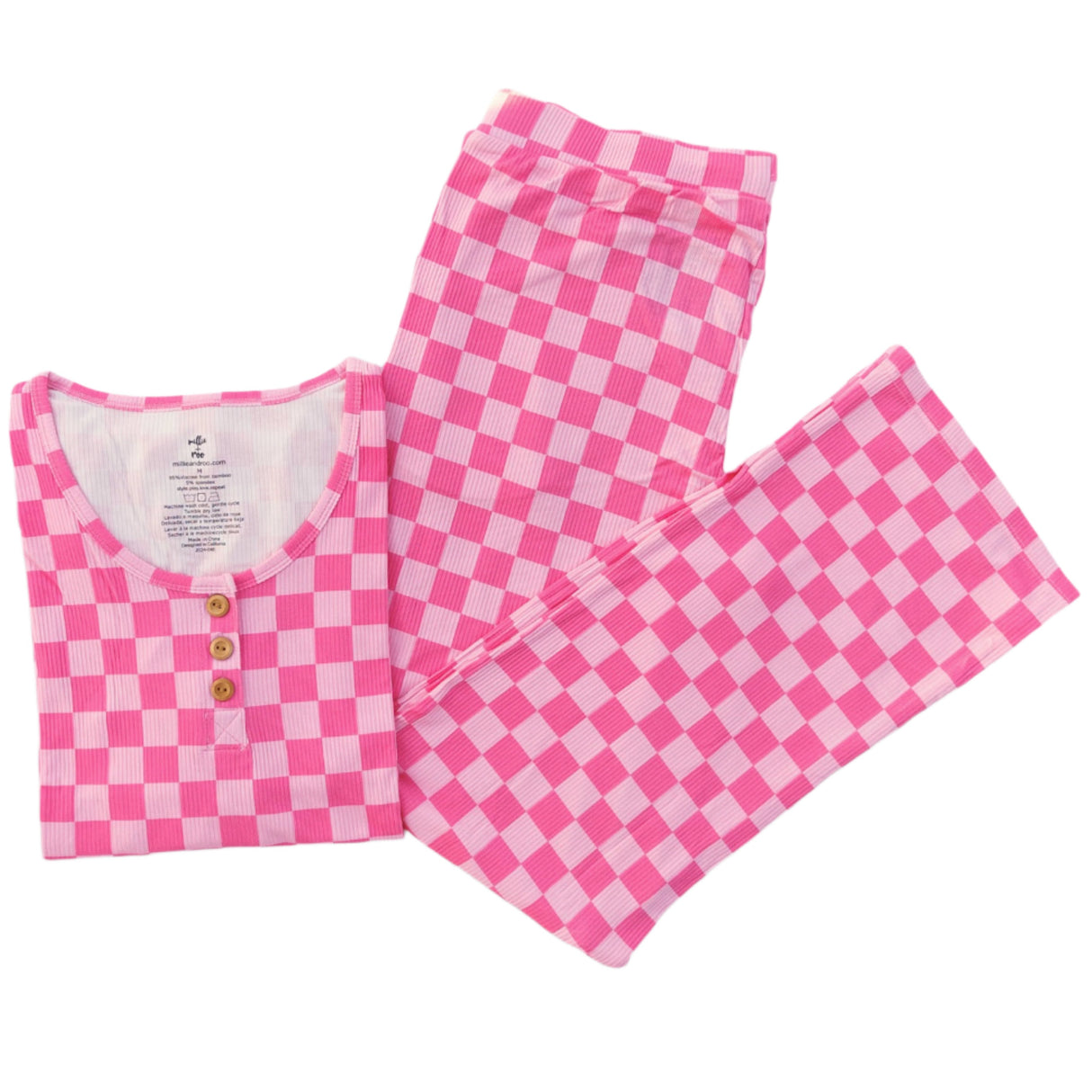 WOMEN'S PAJAMA SET- Pink Check Ribbed - HoneyBug