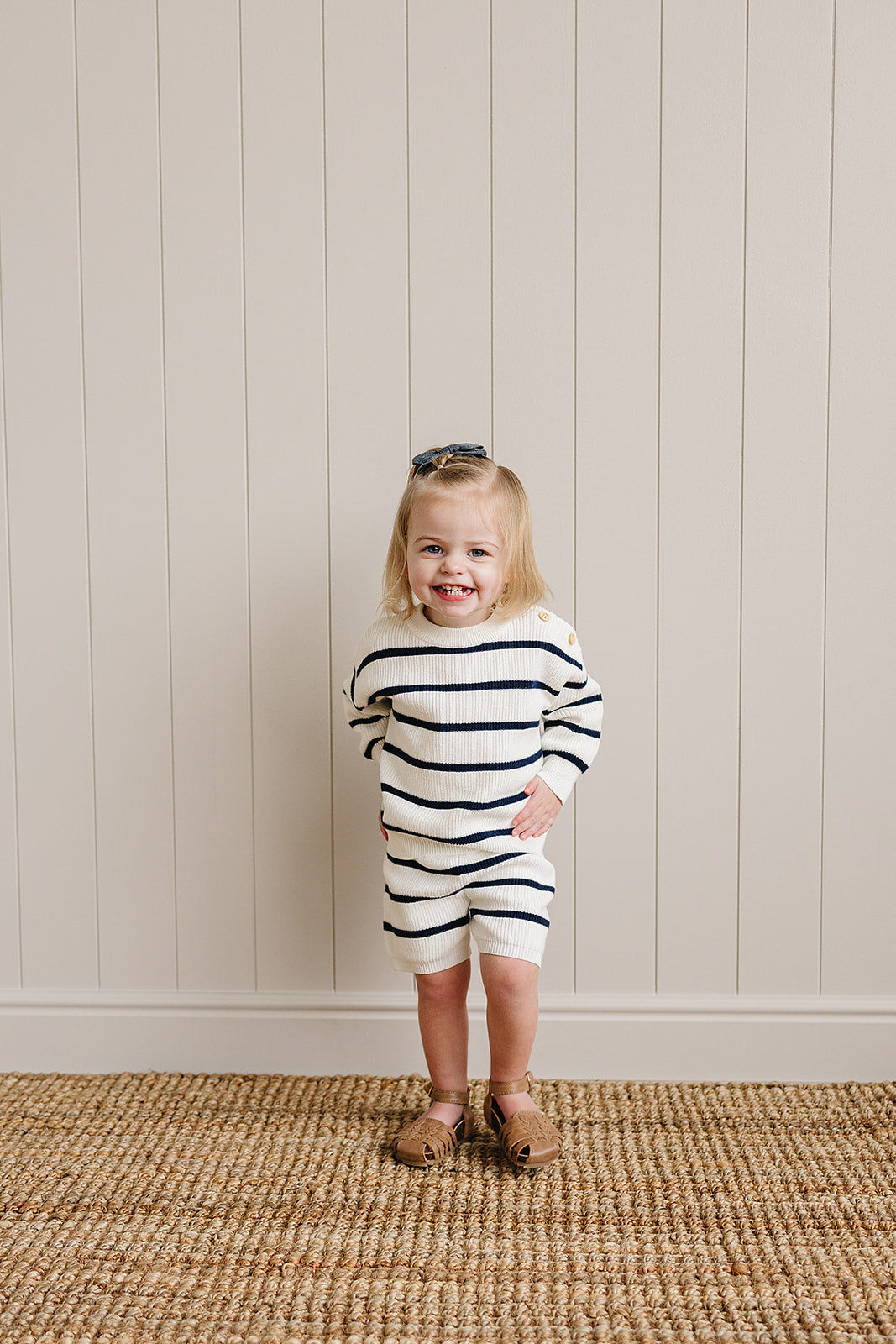 Navy Stripe Knit Shorts - HoneyBug