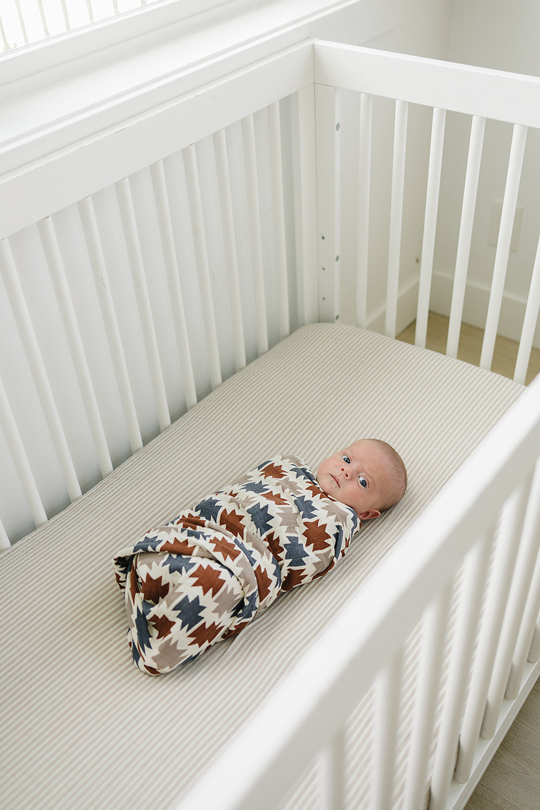 Taupe Stripe Muslin Crib Sheet - HoneyBug