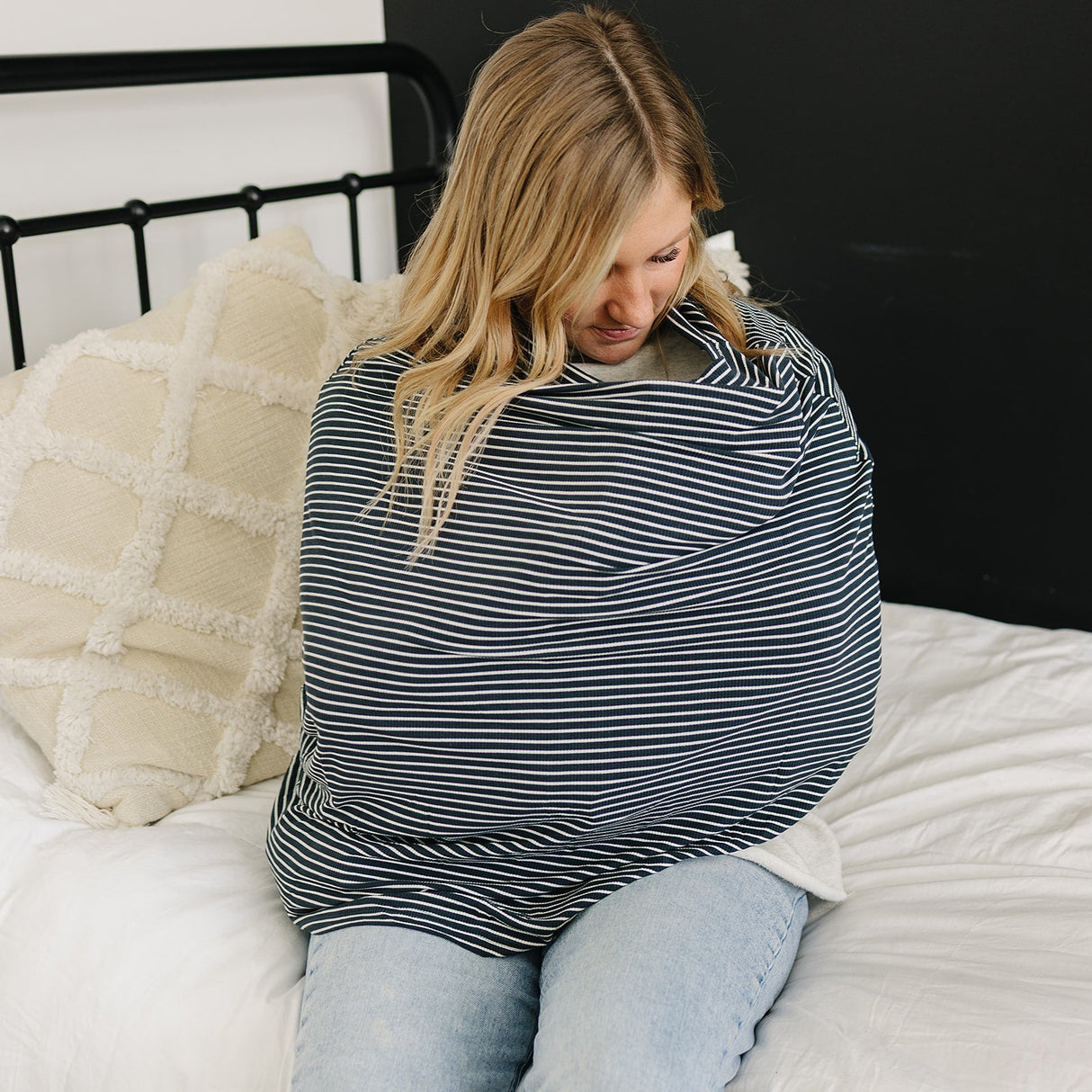 Navy Stripes Ribbed Bamboo Multi-Use Cover - HoneyBug