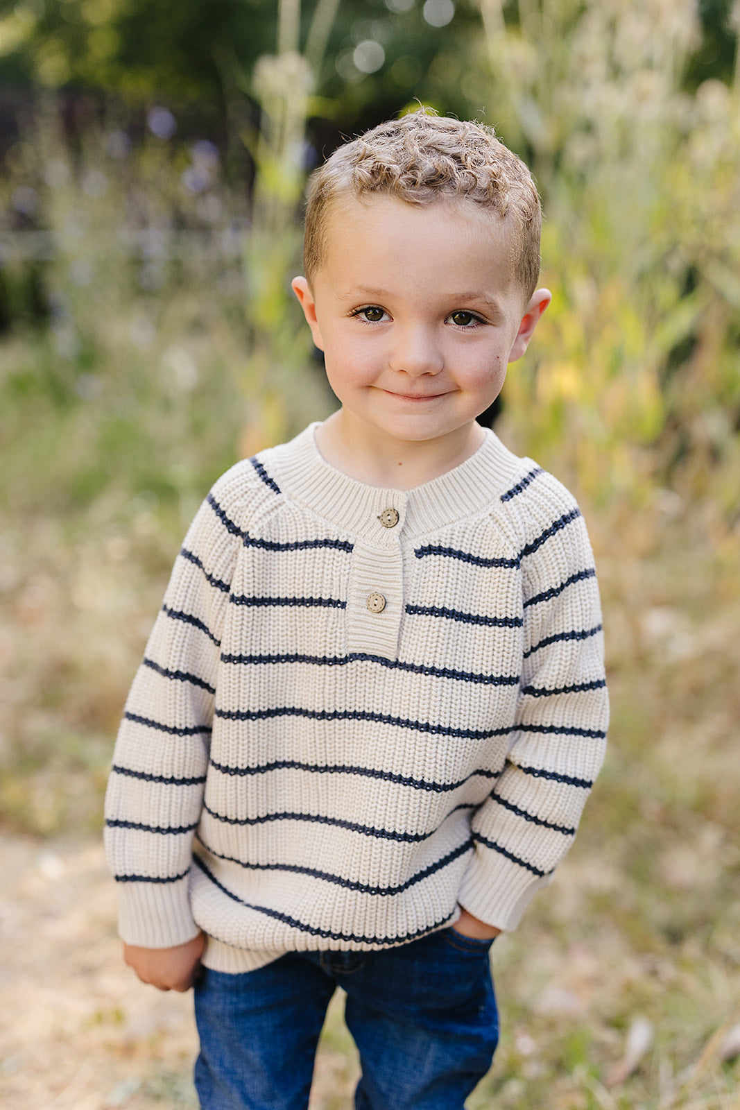 Stripe Button Knit Sweater - HoneyBug