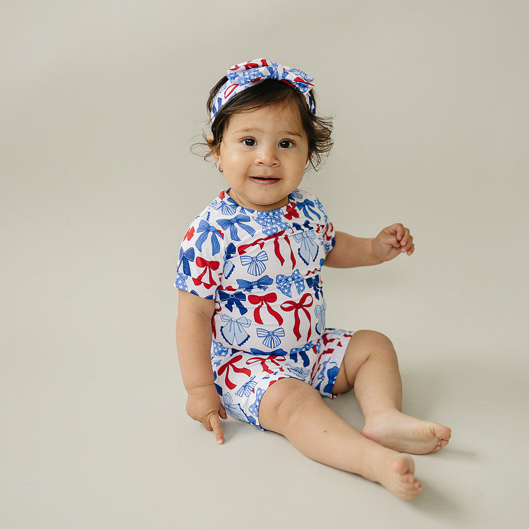 Bamboo Shorts Set | Red-White & Bows