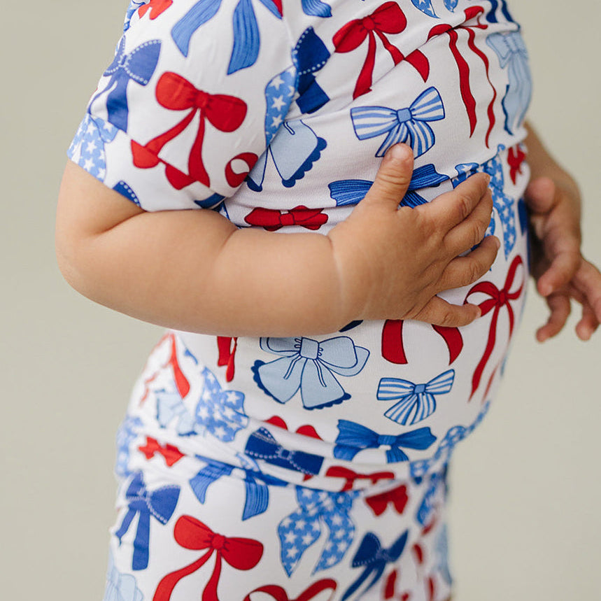 Bamboo Shorts Set | Red-White & Bows