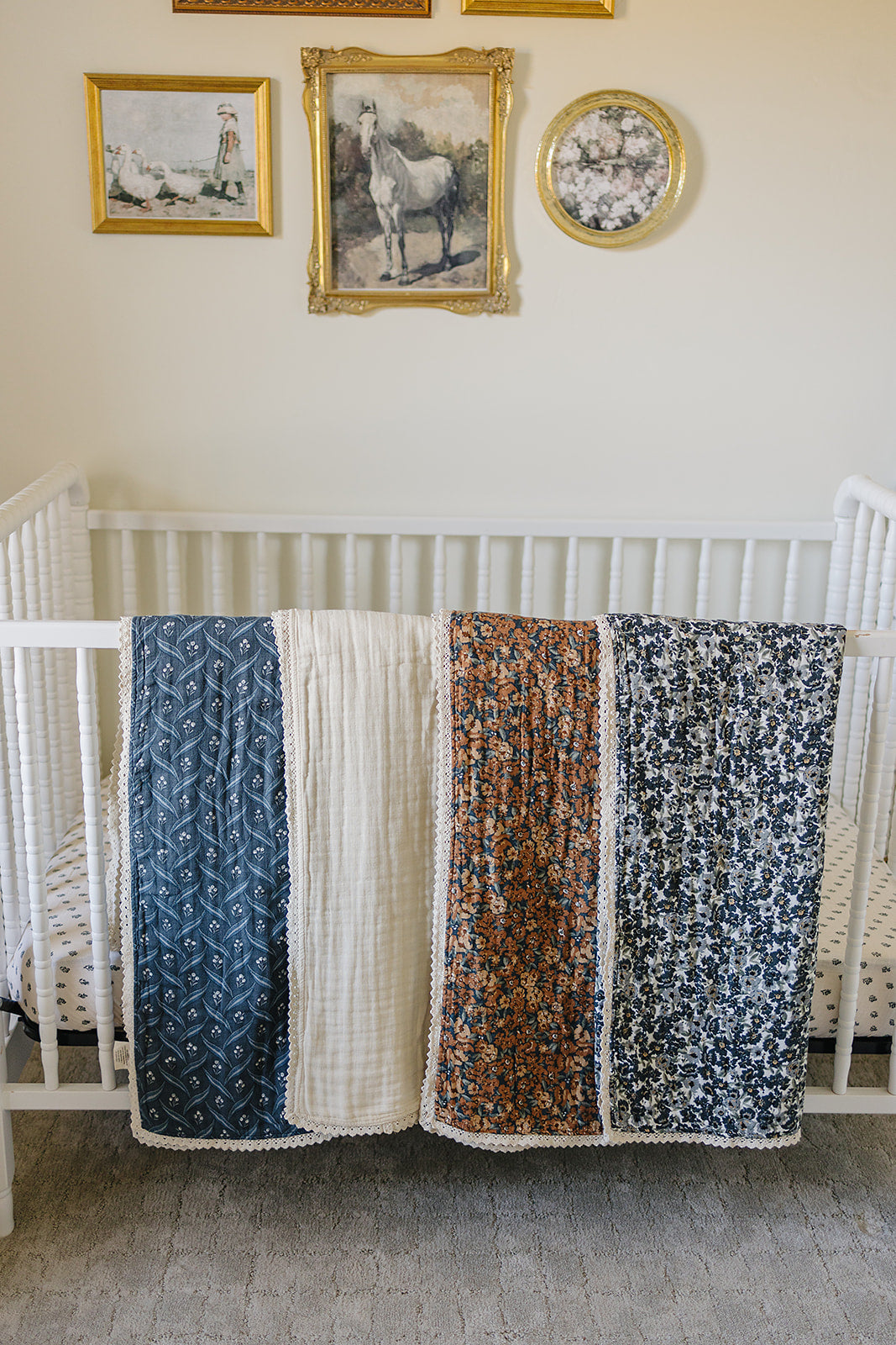 Navy Berry + Cream Berry Lace Muslin Quilt - HoneyBug
