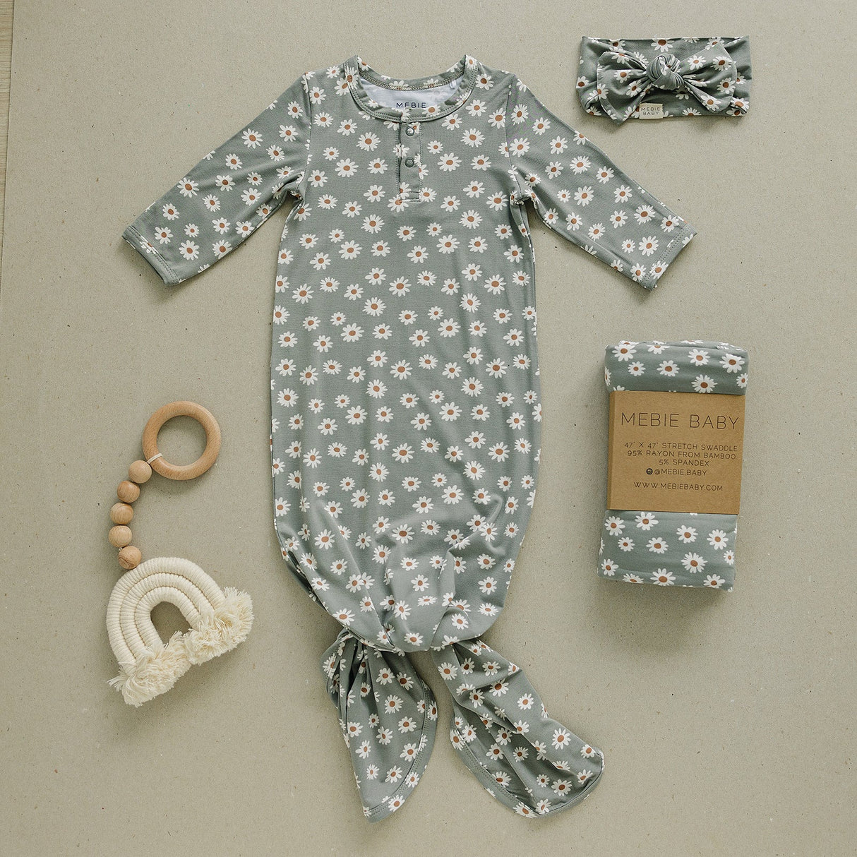 Light Green Daisy Bamboo Stretch Swaddle - HoneyBug