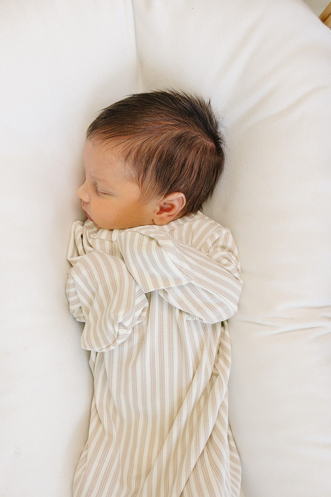 Taupe Stripe Ribbed Bamboo Knot Gown - HoneyBug