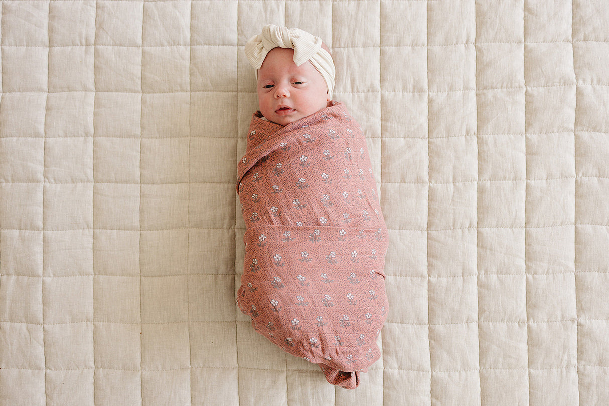 Vintage Pink Floral Muslin Swaddle Blanket - HoneyBug