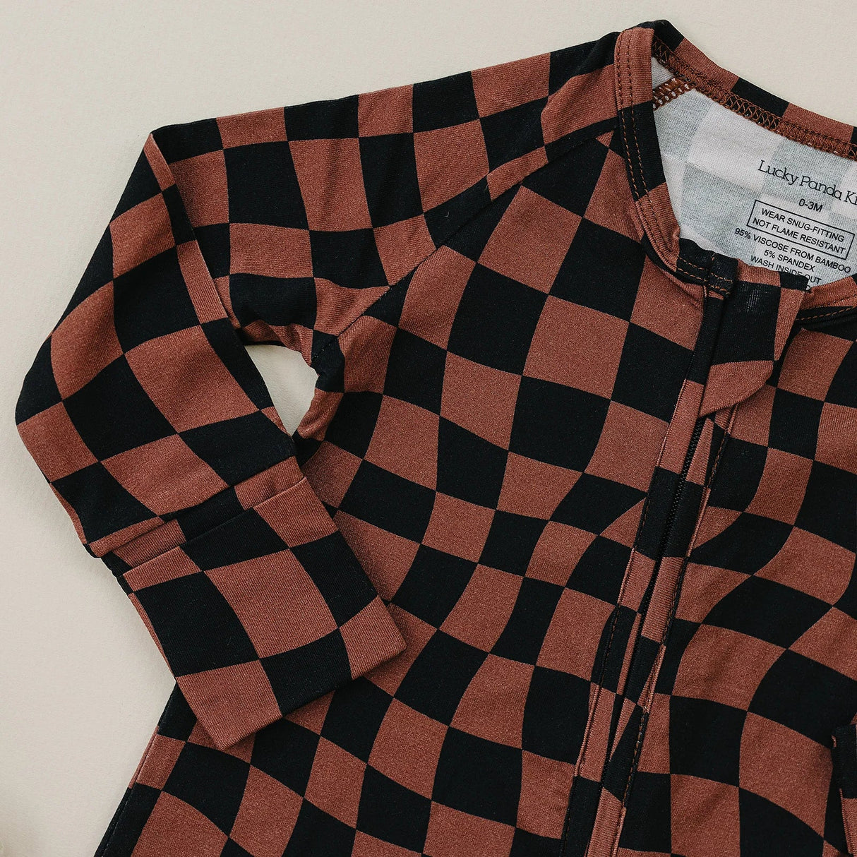 Bamboo Zip Romper | Chocolate Wavy Checkered