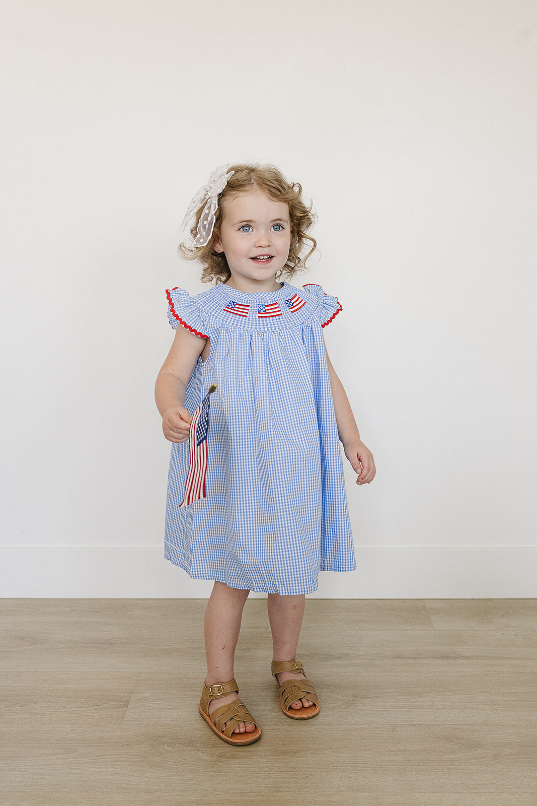 Flag Gingham Smocked Dress - HoneyBug