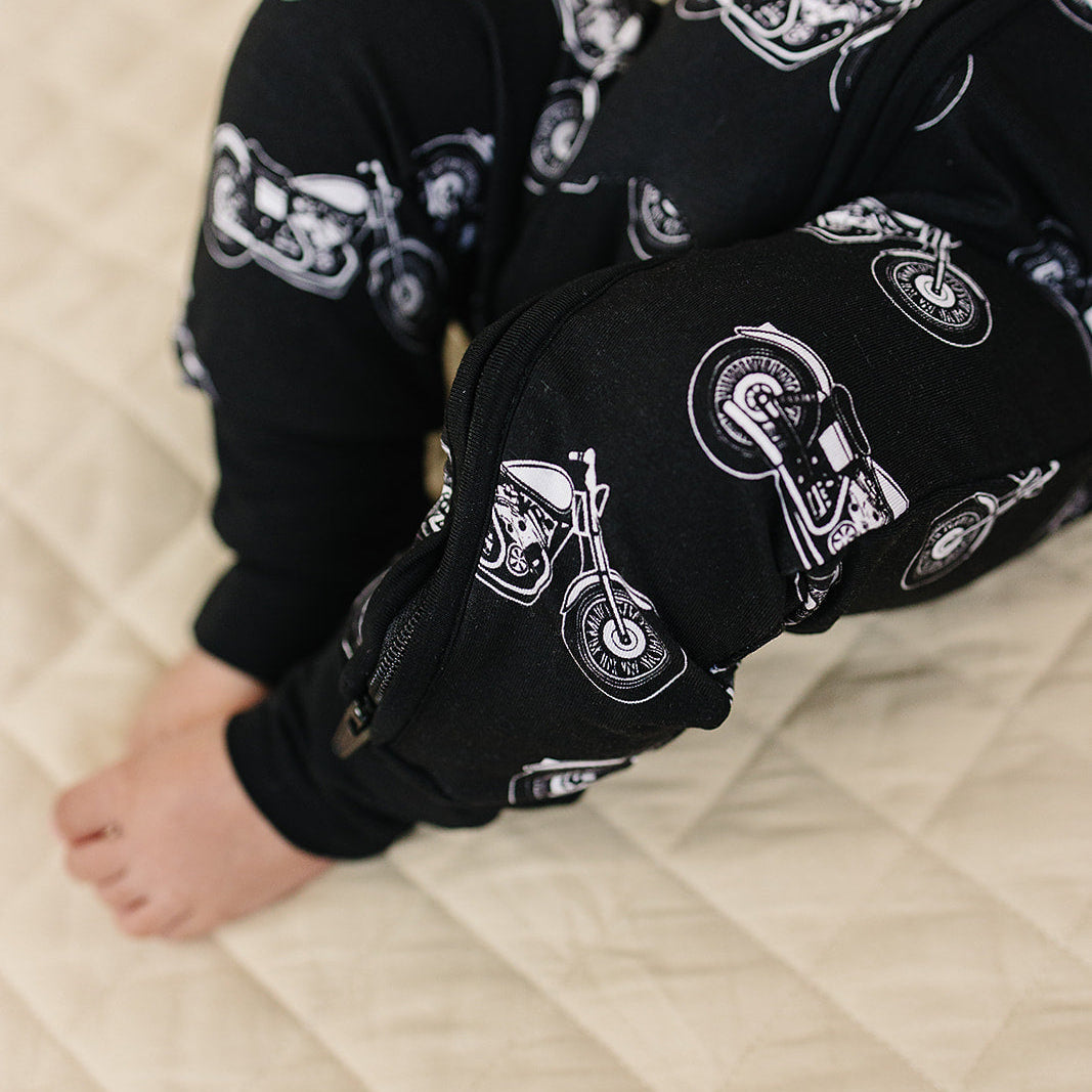 Bamboo Zip Romper | Born to Ride Black
