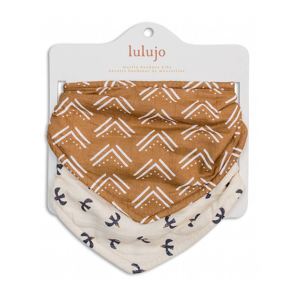 Bandana Bibs 2-pack - Mudcloth / Black Birds - HoneyBug